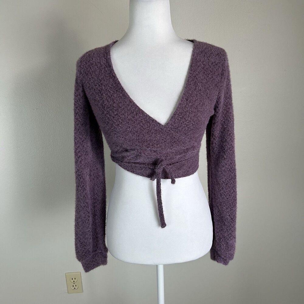 Hollister S Eyelash Bolero Wrap Top Cardigan Sweater Purple Y2K Ballet Coquette